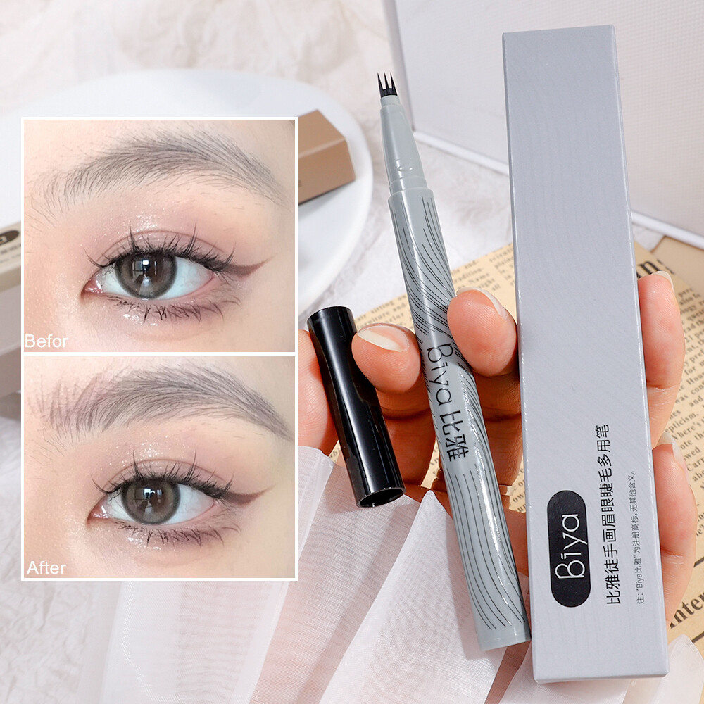 Waterproof Multi-purpose Liquid Eyebrow Pencil 4 Points Matte Black Eyeliner Eyebrow Pen