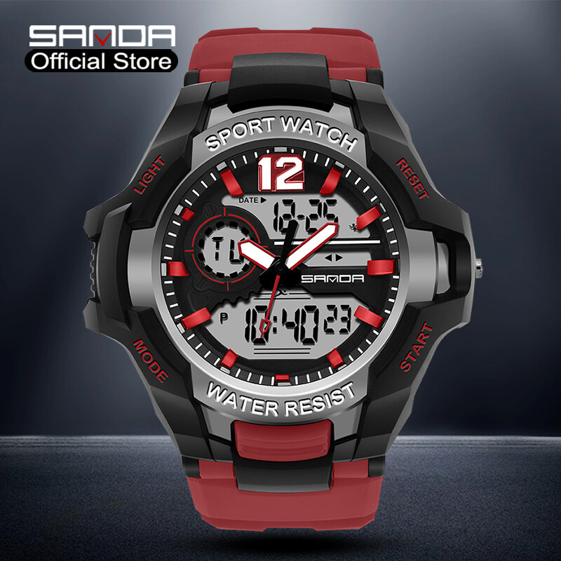 SANDA New Listing Original Men Watch Multifunctional Luminous LED Dual Display Men Watch Waterproof Digital Electronic Clock Alarm Chronograph Stopwatch Luxury Men's Watch