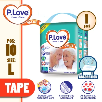 P.Love Value Adult Tape Diapers L10 / M10 / XL8 x 1 Pack