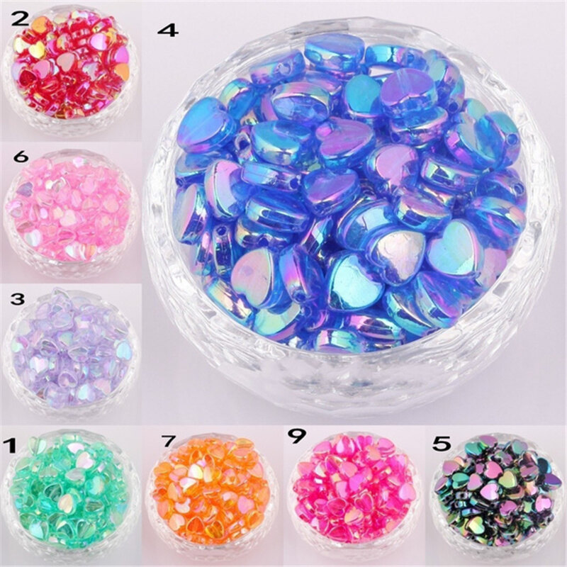 200 Cái/gói 8X4Mm Đầy Màu Sắc Hình Trái Tim Miếng Đệm Acrylic Hạt, Để May Vá Trang Sức Bán Buôn Phụ Kiện Làm Vòng Tay Tự Làm