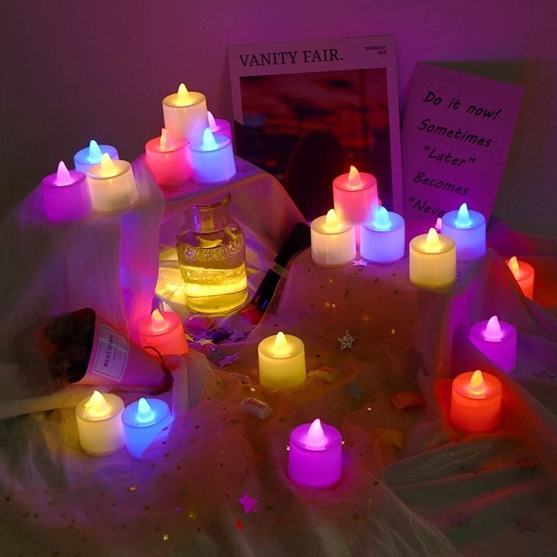 LED Candle Tea Light Simulation Color Flame Flash Battery Powered Wedding Birthday Party Decoration