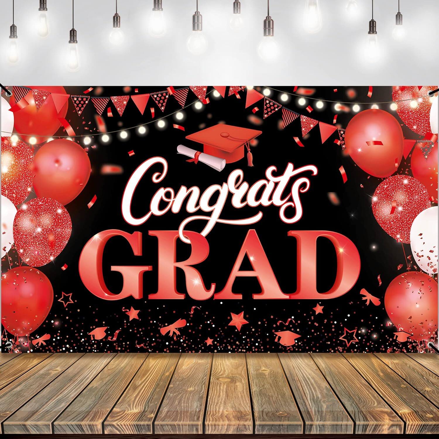 Red Congrats Grad Banner 2024 Graduation Backdrop Class of 2024 ...