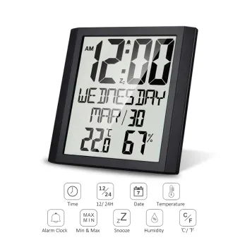Digital Wall Clock With Temperature Humidity 8 6 Large Display Time Date Week Alarm Clock Snooze C F Selectable Thermo Hygrometer Accurate Weather Monitor For Home Office Lazada Ph