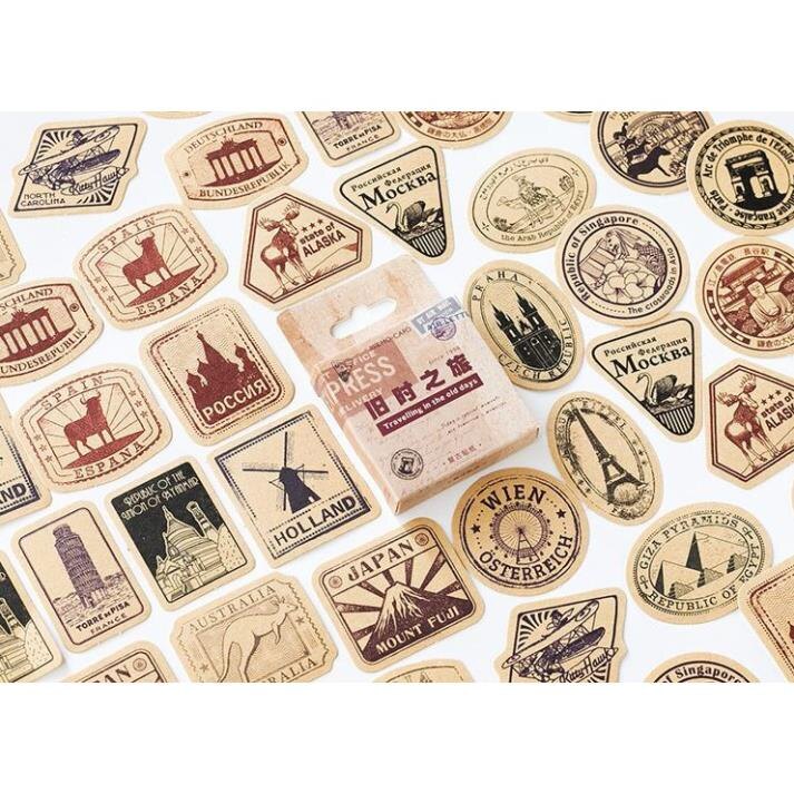 Bộ 46 sticker tem thư kỳ quan thế giới e60