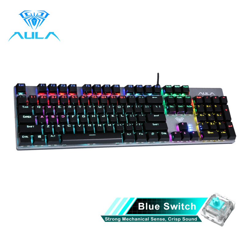 YFD AULA F2068/S2016 Mechanical Gaming keyboard 104 Keys Anti-ghosting Marco Programming LED Backlit Keyboard Blue/Balck Swicth for PC Laptop Singapore