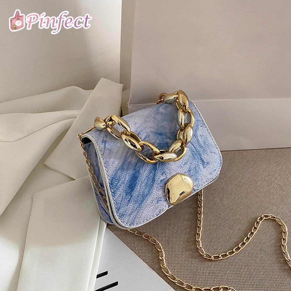 [Pinfect] Fashion Vintage Elegant Mini Shoulder Bag Women Thick Chain Flap Square Handbag Ladies PU Leather Crossbody Bag Tote Bag Purse