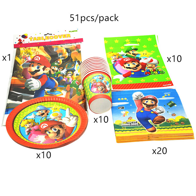 HF celebrate festival kid birthday party baby shower decor supplies cartoon super mario disposable tableware gift bag cup plate boy
