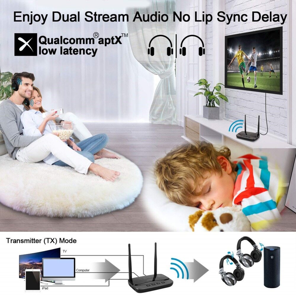 NFC 80m Bluetooth 5.0 Transmitter Receiver aptX HD LL Optical RCA AUX 3.5mm Wireless Audio Adapter For PC Pair 2 Headphones