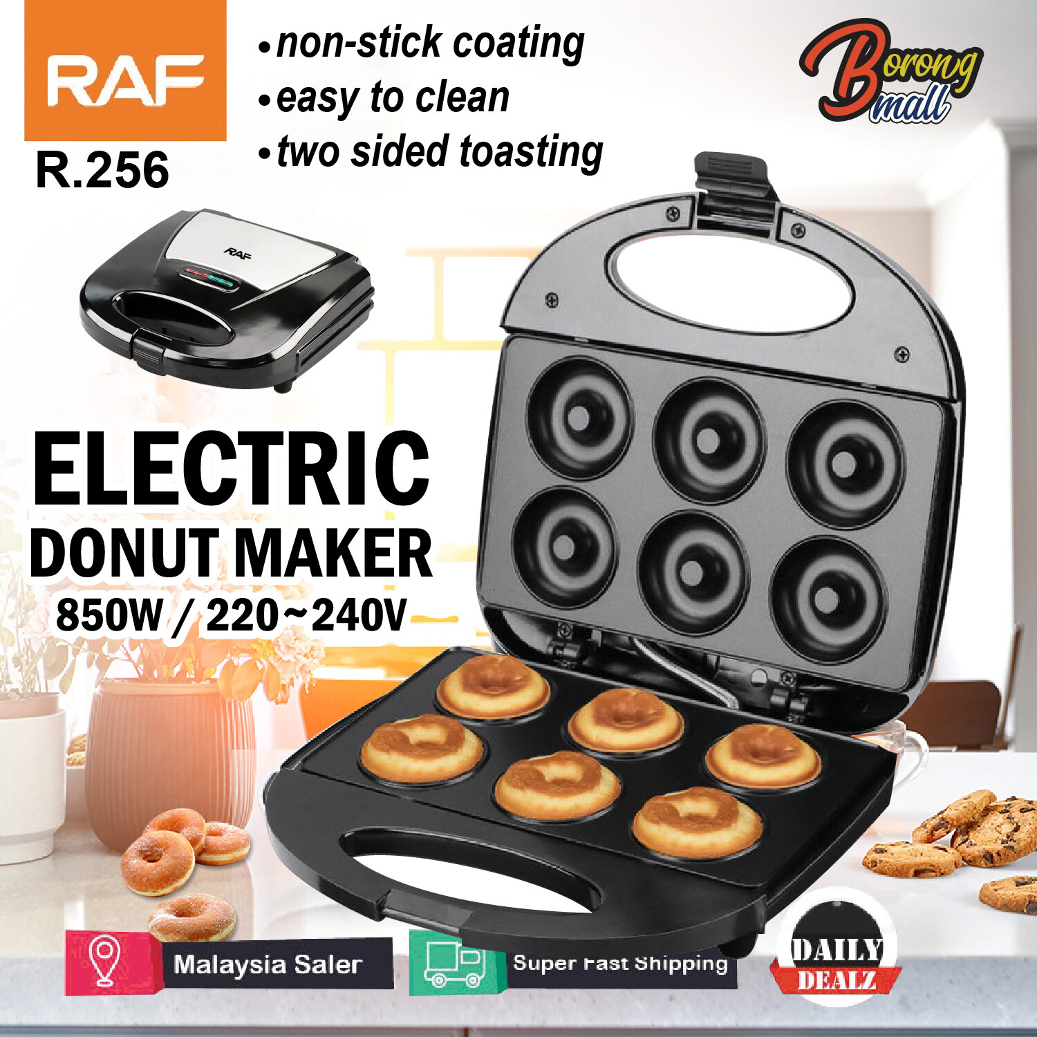 RAF Donut Maker Doughnut Press 850W Non Stick Coated Double Side