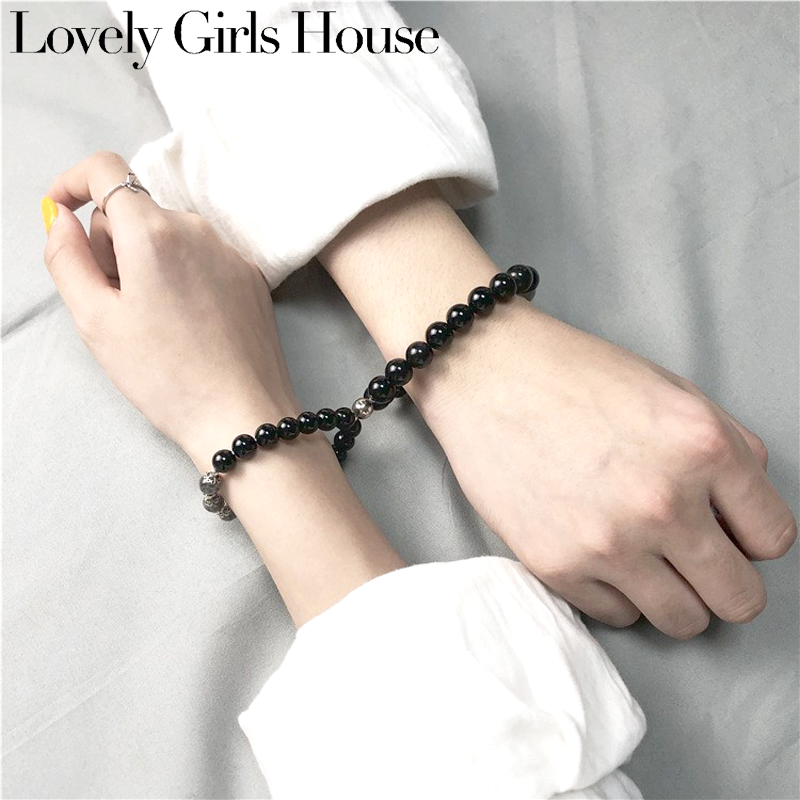 【♡Lovely girls house♡】2 Piece / Set Magnetic Couples Bracelets Vintage Braslet Stone Matching Bangle Lovers Jewelry Valentine's Day Couple Bangle Gift