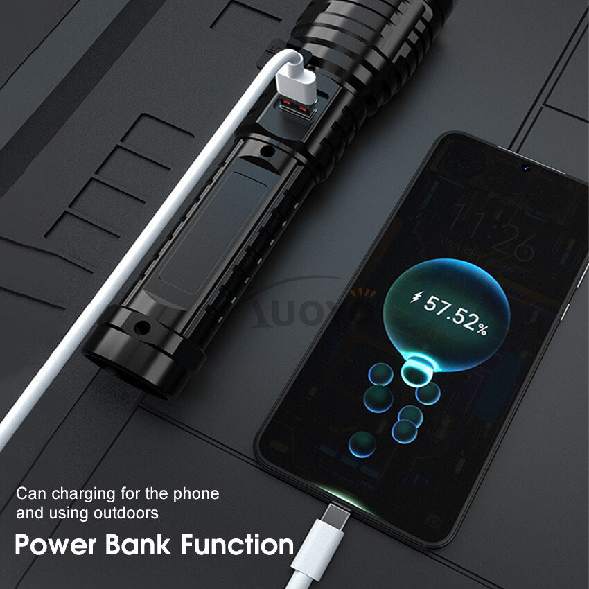 Auoyo White Laser Flashlight Outdoor Flashlight Telescopic Zoom Strong Light Multi-function Flashlight LED Power Display Charging Outdoor Flashlight Camping Outdoor Lamp Outdoor Waterproof Torchlight