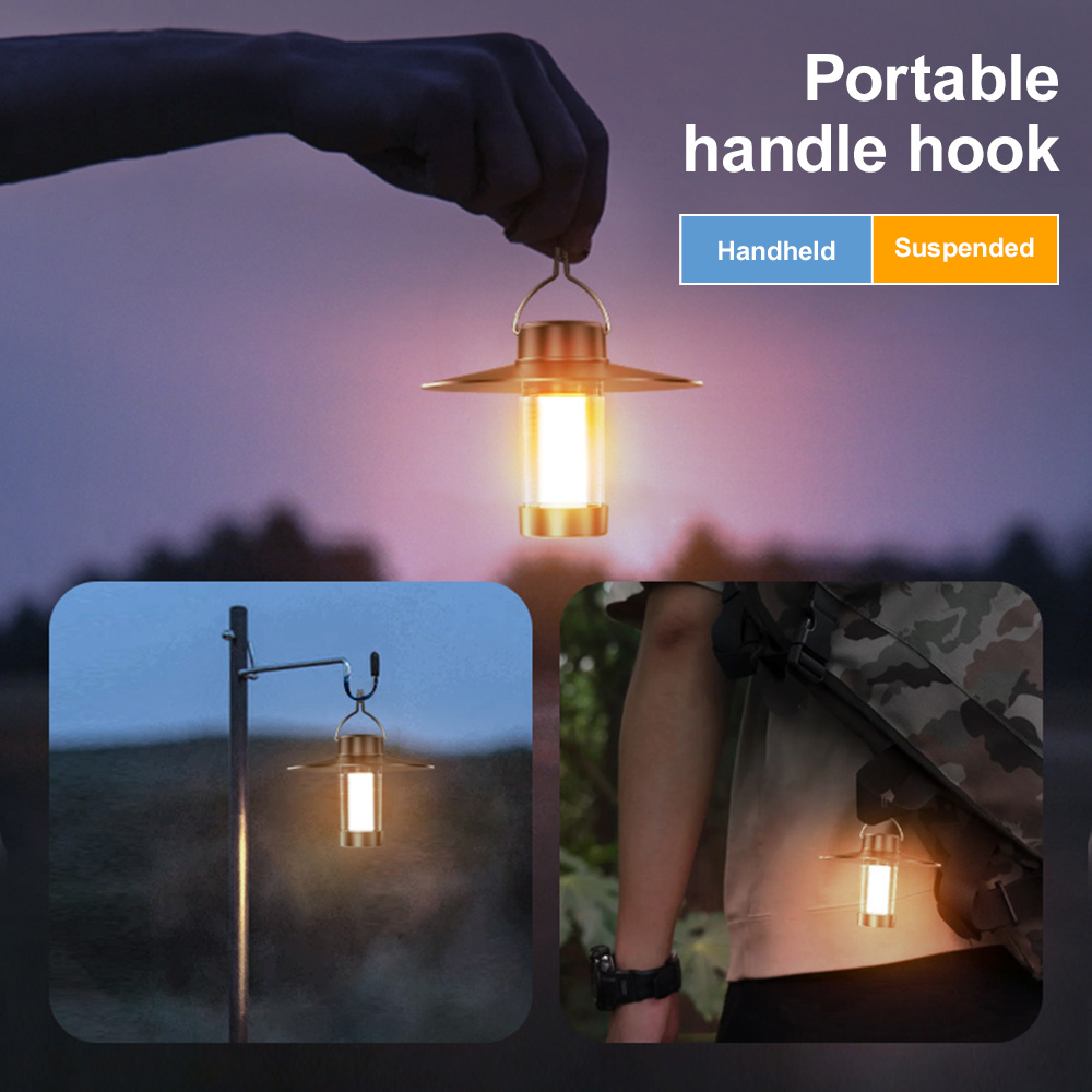 VIRWIR Camping Lights Mini Tent Light USB Rechargeable Lanterns 4 Lighting Modes Portable Hanging Lamp Waterproof Flashlight Spotlight Work Lights With Tripod Hook Magnet for Outdoor Camping Emergency Light
