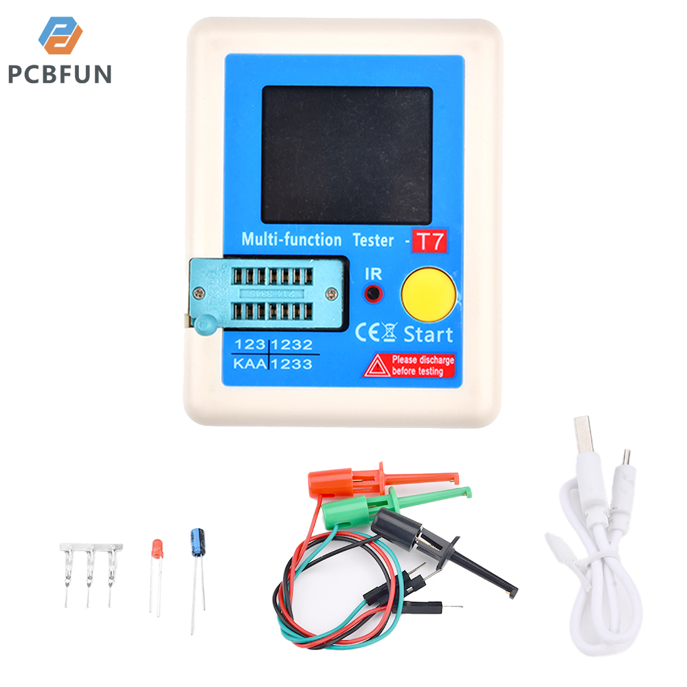 Pcbfun lcr-t7 new transistor tester tft diode transistor capacitance tester lcr esr tester npn pnp mosfet multifunction tester multimeter160x128 tft display