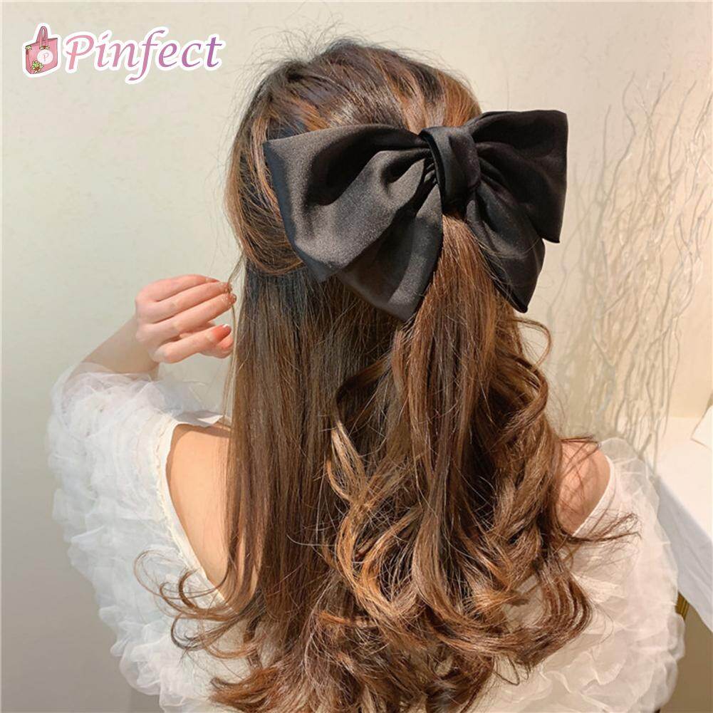 [Pinfect] Ins Korean Vintage Ribbon Bow Hair Tie Rope Women Girl Satin Hair Band Hair Accessories Giant Bowknot Ponytail Holder Headwear