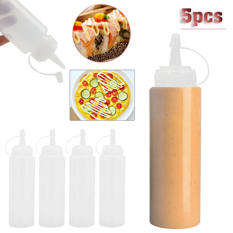 BOKALI 5PCS Plastic Clear Squeeze Squeezy Sauce Bottle Dispenser Bottles kitchen Tool