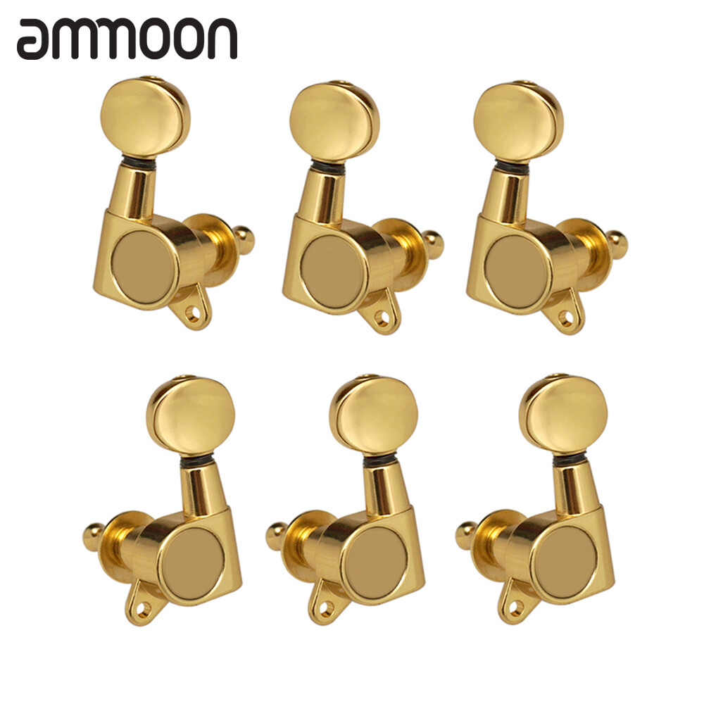 [ammoon]Guitar String Tuning Pegs Tuning Machines Sealed Machine Heads Tuning Keys Oval Button 6 Left for Electric Guitar or Acoustic Guitar Chrome Gold