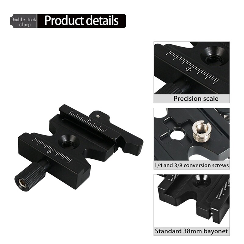 Double Lock Mounting Plate Clamp Quick Release Plate Clamp Adjustable Knob Adapter for Arca Swiss Tripod Ball Head QJ-06