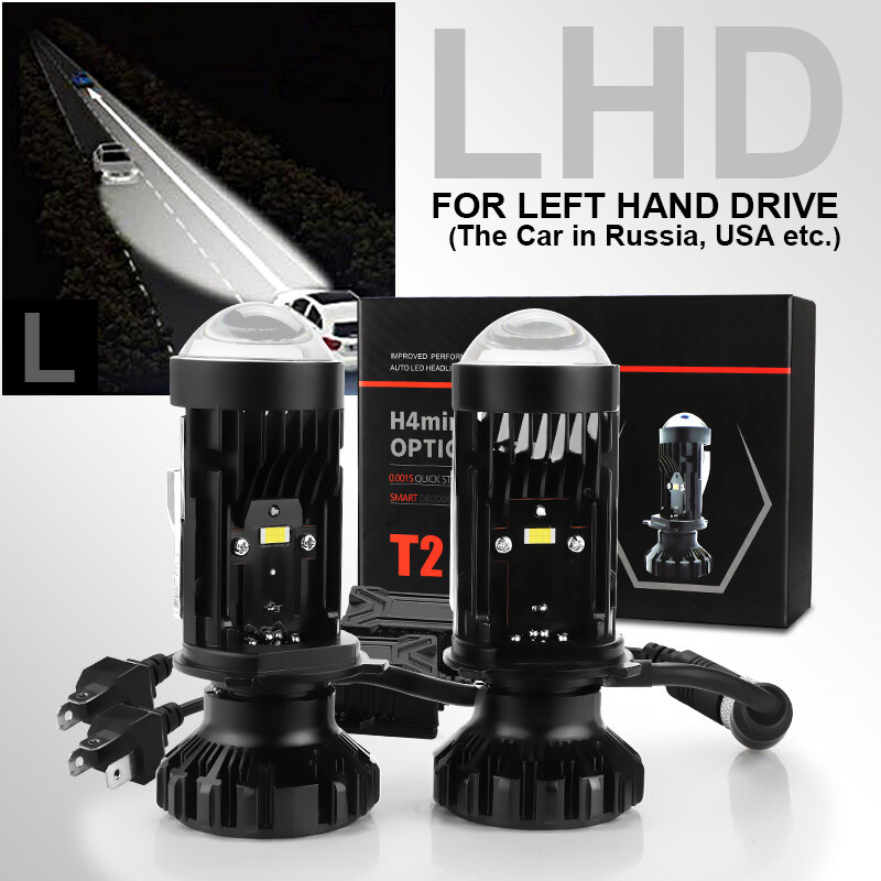 Brand New T2 H4 LED Headlights car H4 Mini Projector Lens 6000K DC9-32V  High Low Beam Auto led lights