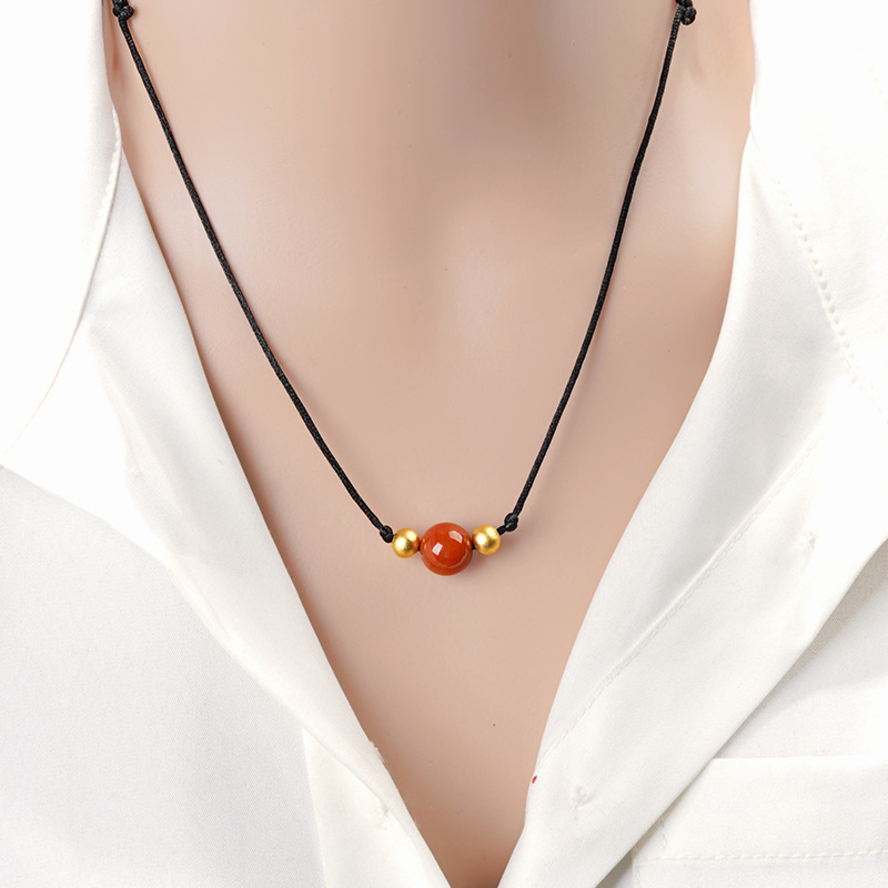 2PCS Red Agate Bracelet Acacia Red Agate Transfer Beads Women's Men's Braided Rope Necklace Bracelet