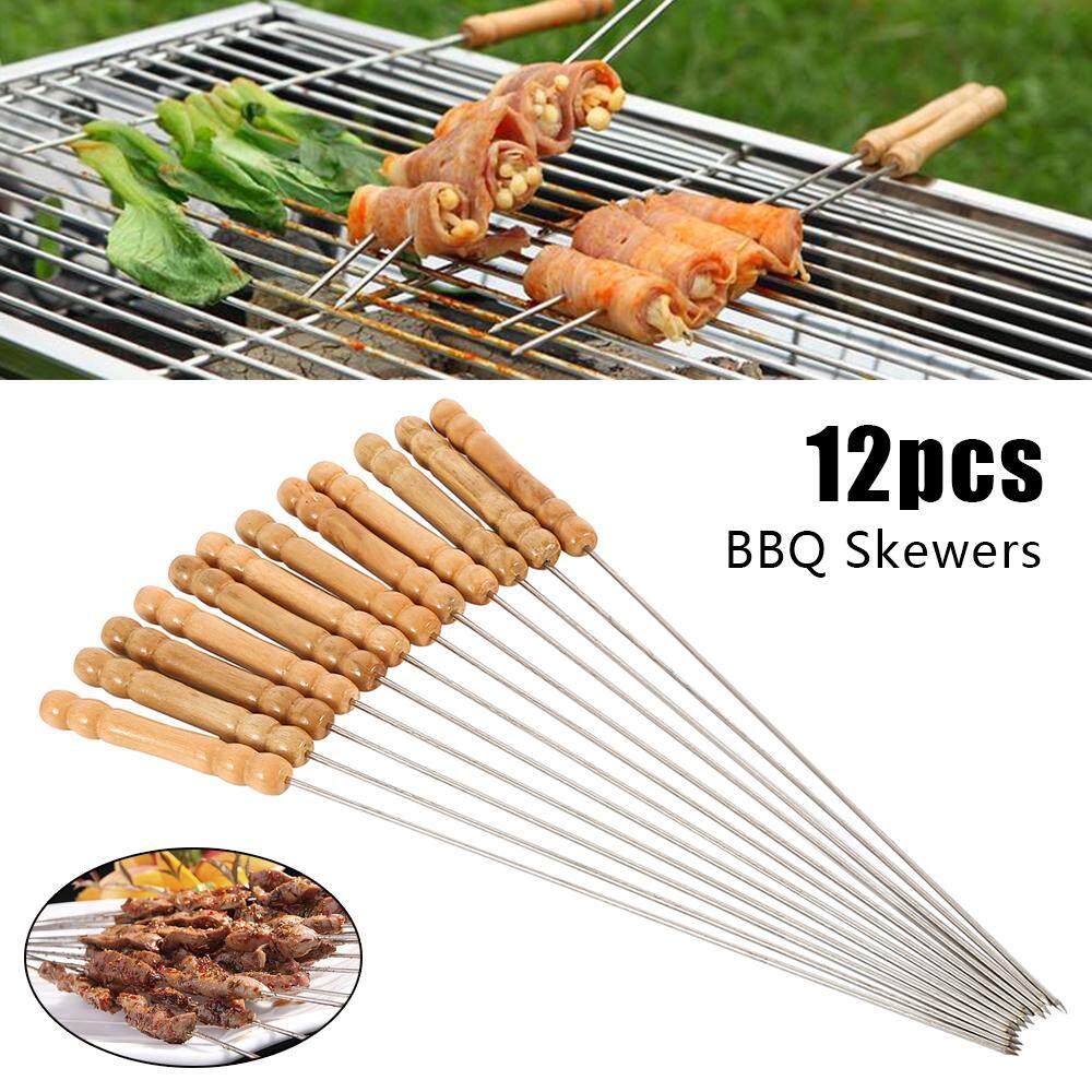 Stick Utensil 12pcs Stainless Steel Metal Barbecue Skewer Needle BBQ Kebab
