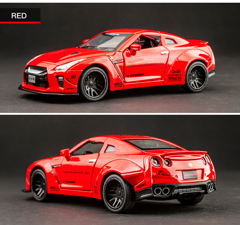 【box-packed】1:32 Nissan GTR Car Diecast Sound&Light Alloy Car Model Toy Gift