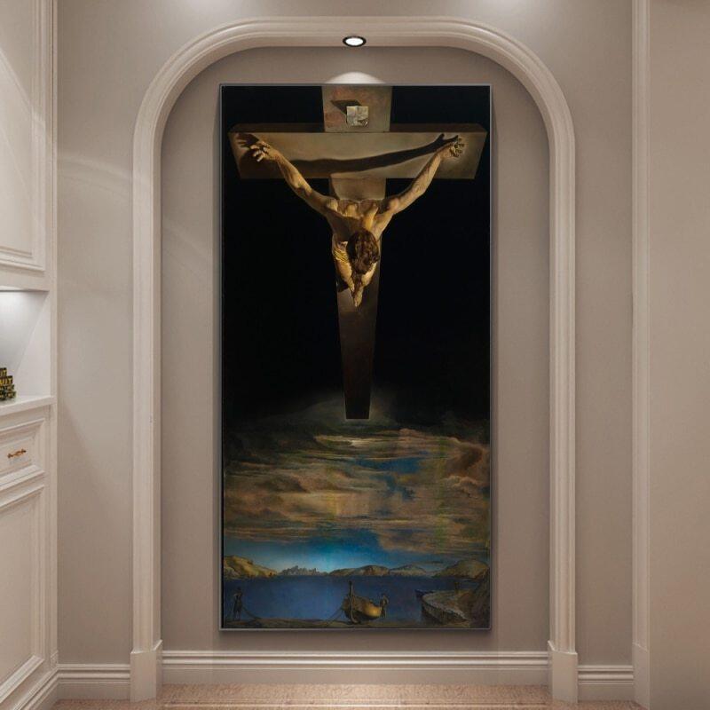 Vải Bạt Dầu Salvador Dali The Christ Giclee In Trên Vải Bạt Treo Tường Tranh In Và In Tranh Treo Tường, Dành Cho Trang Trí Phòng Khách Gia Đình 1 Chiếc Bên Trong Khung
