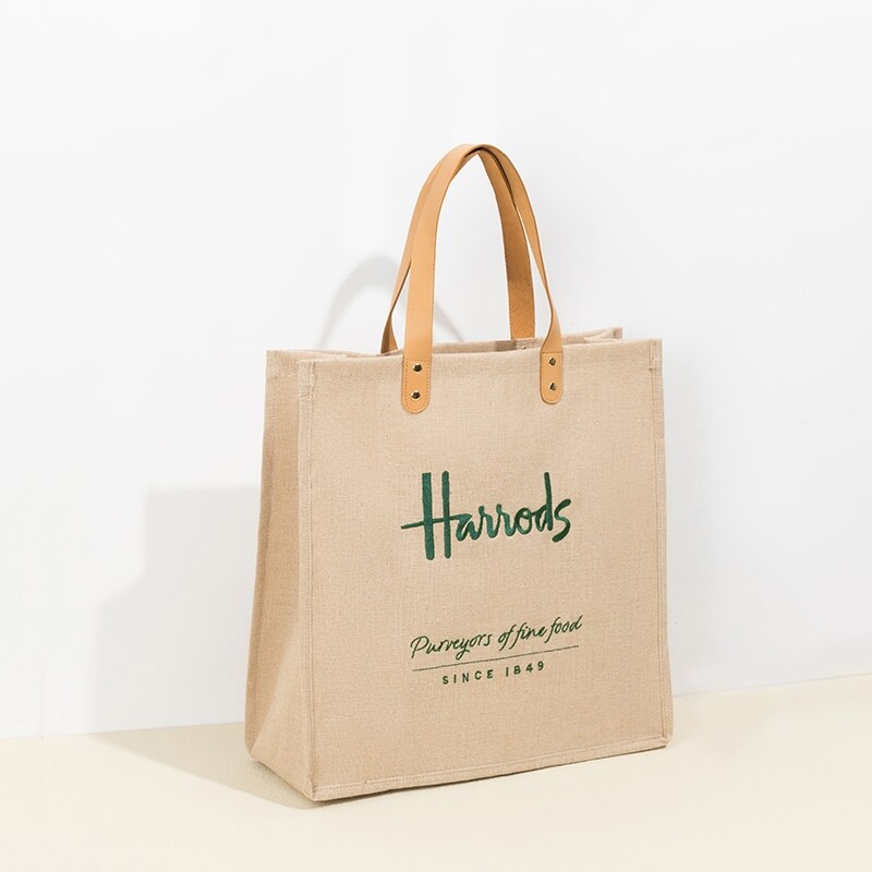 Harrods embroidered jute grocery shopper bag sale