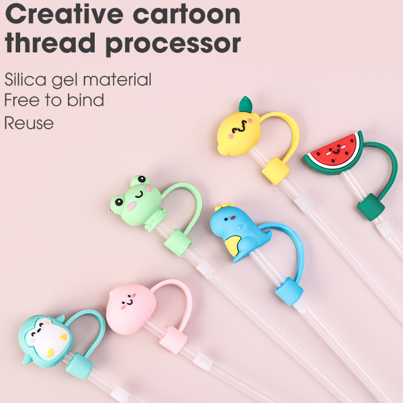 Sáng Tạo ống hút silicon cắm tái sử dụng nắp chống bụi uống cốc thủy tinh phụ kiện phim hoạt hình cắm miếng bọc tai nghe ống hút tái sử dụng bìa