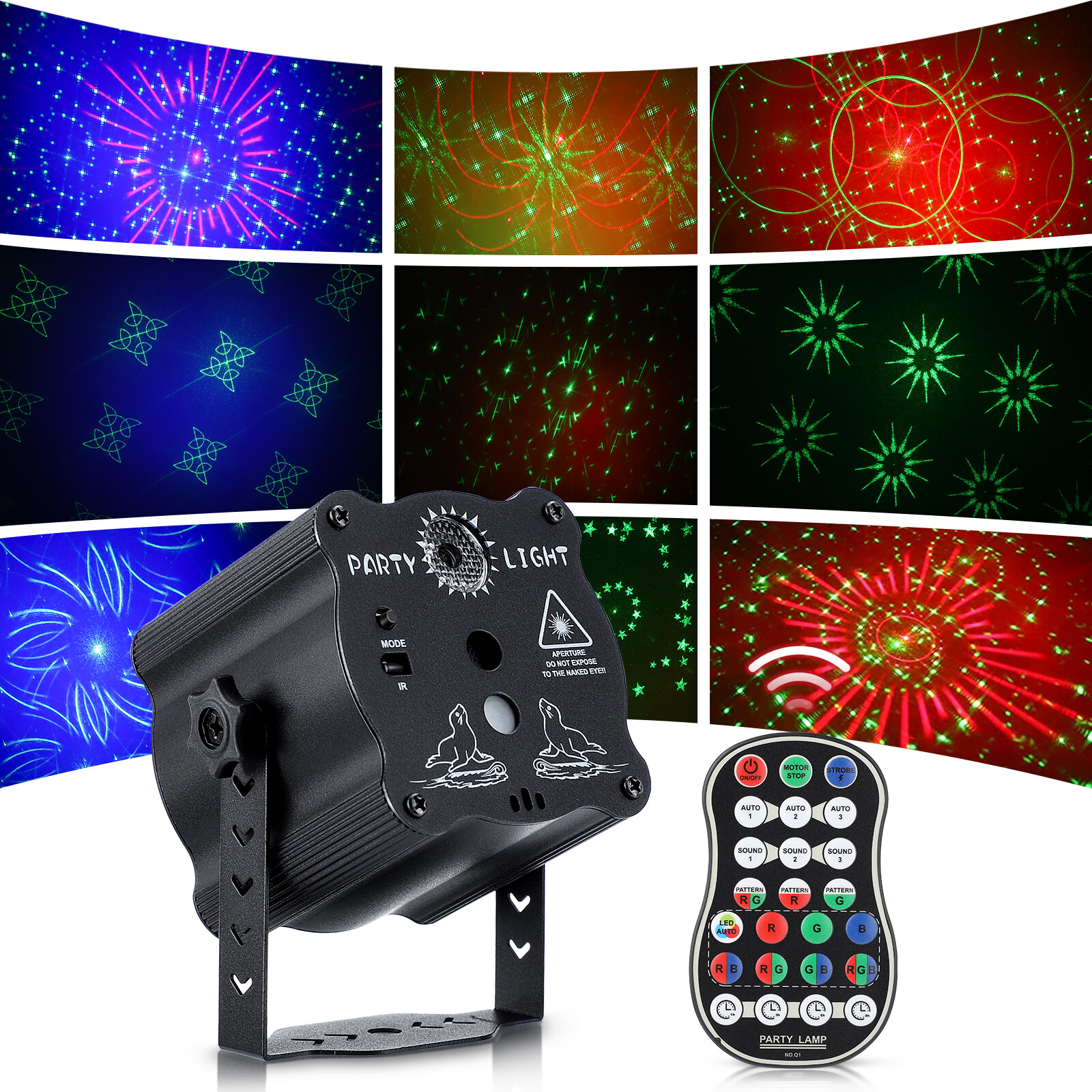 PASTSKY 90 Pattern Stage Laser Light Projector Lights Strobe Lights Party DJ Disco Lights Sound Activated RGB LED With Remote Control For Christmas Decoration Birthday Wedding KTV Bar