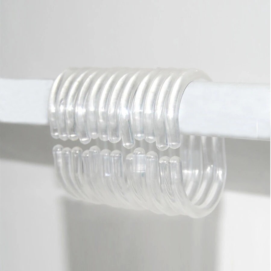 12pcs/ Set Twistable Transparent C-shaped Shower Curtain Hook Bathroom Hanging Ring Shower Curtain Accessories
