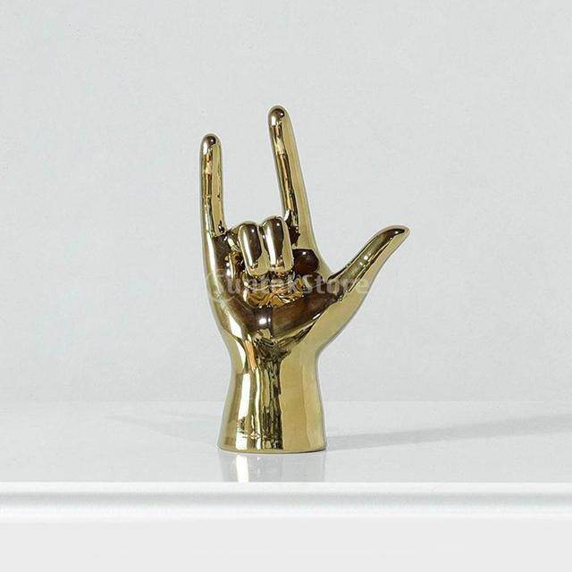 Resin Hand Gesture Sculpture Ornament Figurine Statue Office Desktop Decor Wood Guest Console Table Decoration Piece Hallway