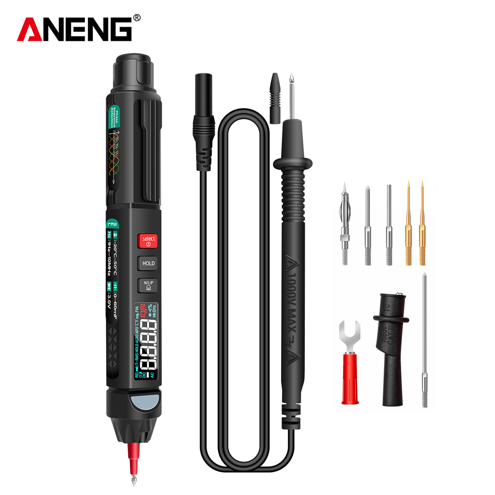 ANENG Đồng Hồ Vạn Năng Bút A3008 Đồng Hồ Vạn Năng Kỹ Thuật Số Đếm 6000 Đồng Hồ Đo Với Màn Hình LCD Đèn Pin Đèn Nền NCV Tự Động Tắt Nhiều Phụ Kiện Cho Điện Áp Điện Trở Dòng Điện Diode Điện Dung