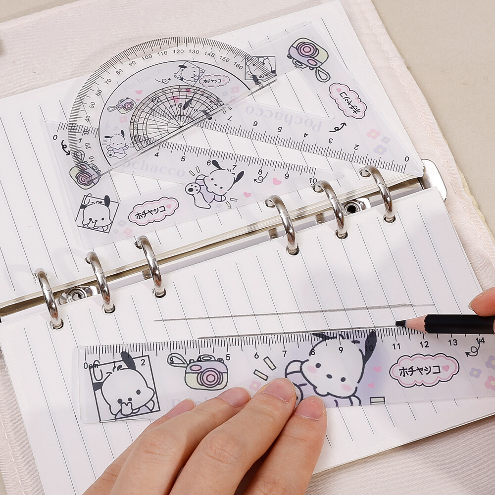 4pcs/set SANRIO Student Ruler Set 15cm Ruler Triangular Compass Measuring Kit for Students School Use