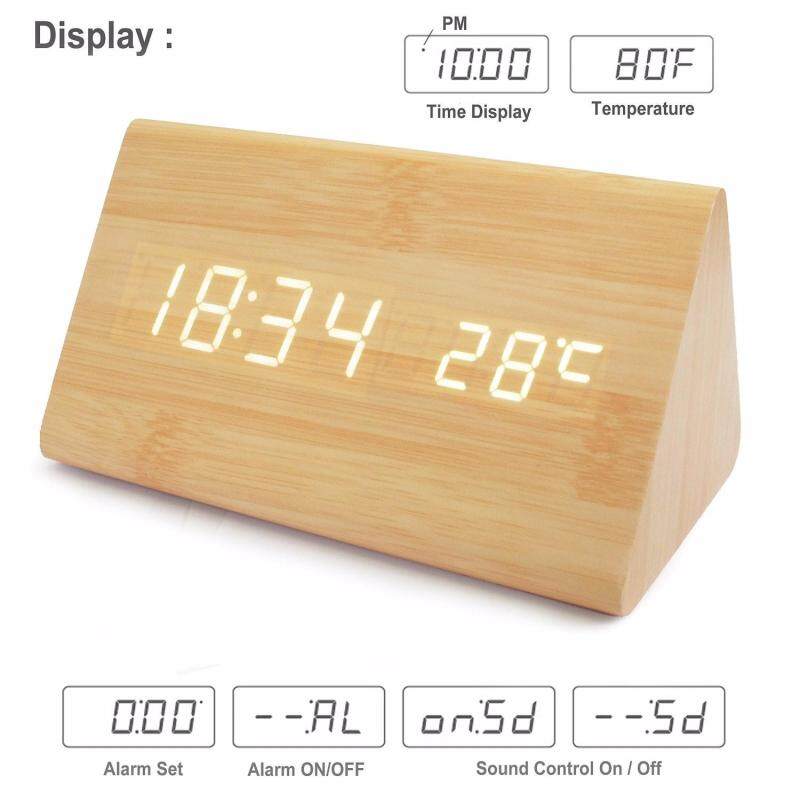 Gỗ ĐÈN LED Báo Thức Kỹ Thuật Số Đồng Hồ Để Bàn Trang Trí Nhiệt Độ Thời Gian USB Chạy Bằng Pin # Tre màu bán chạy