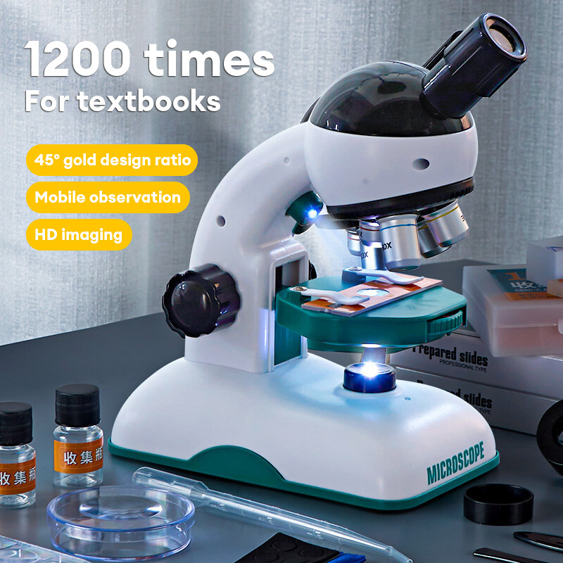 CONUSEA Children's Microscope Toy Set HD Optical Microscope Scientific Experimental Teaching AIDS Science Experiment Equipment Set Science Educational Microscope Kids Educational Toys Gift for Children