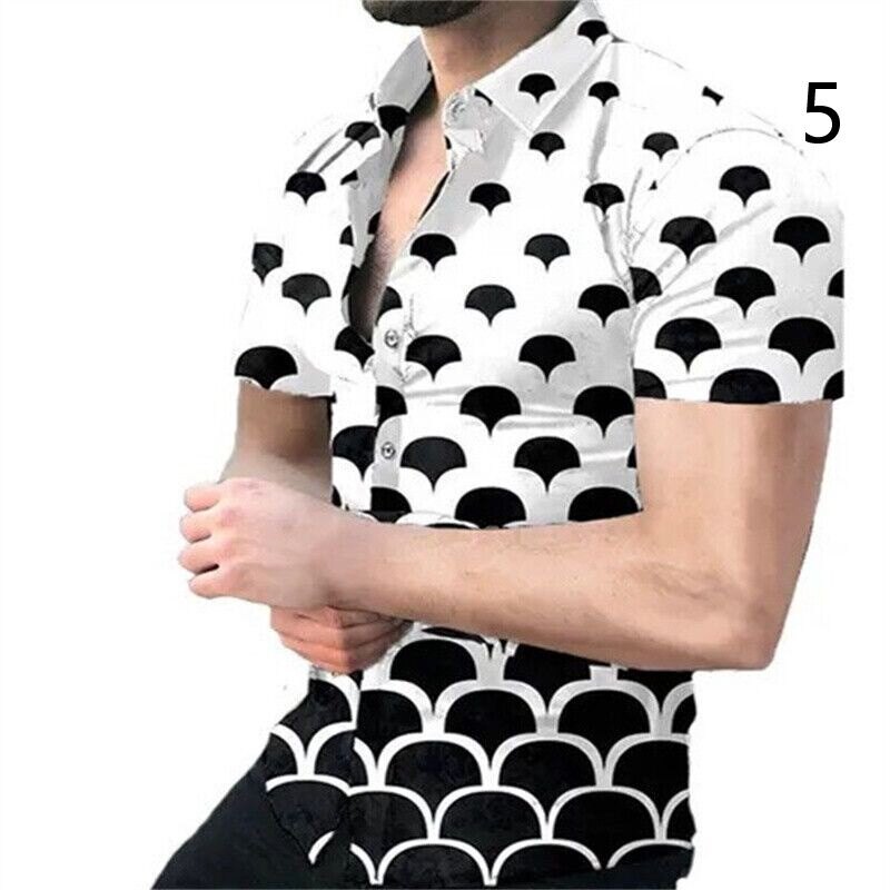 V44foo Fashion Shirts Rose Wave Point Skull Printing Collar Shirts Short-sleeve Men's Casual Shirts