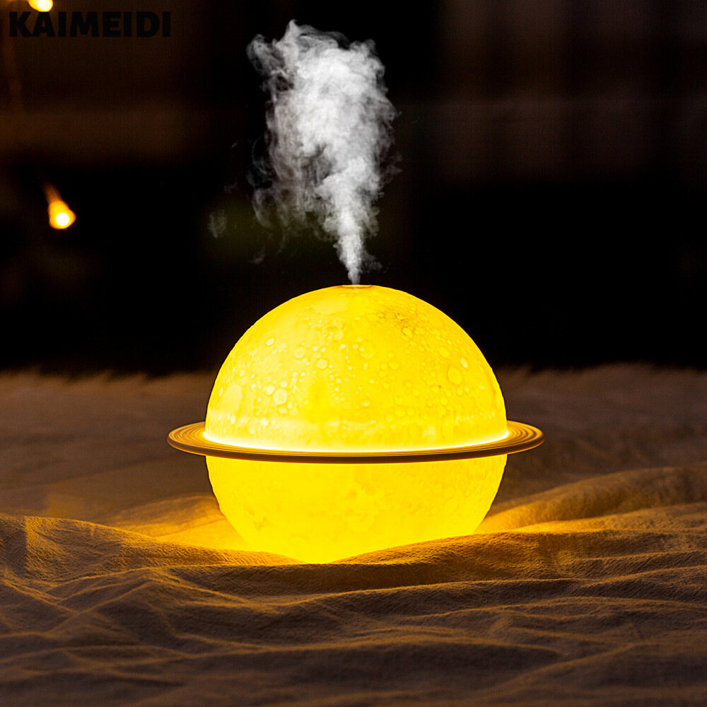 KAIMEIDI Creative Planet Light Humidifier Aroma Diffuser LED Night Light USB Rechargeable Atmosphere Light Moon Light Humidifier Mute Large Fog Volume