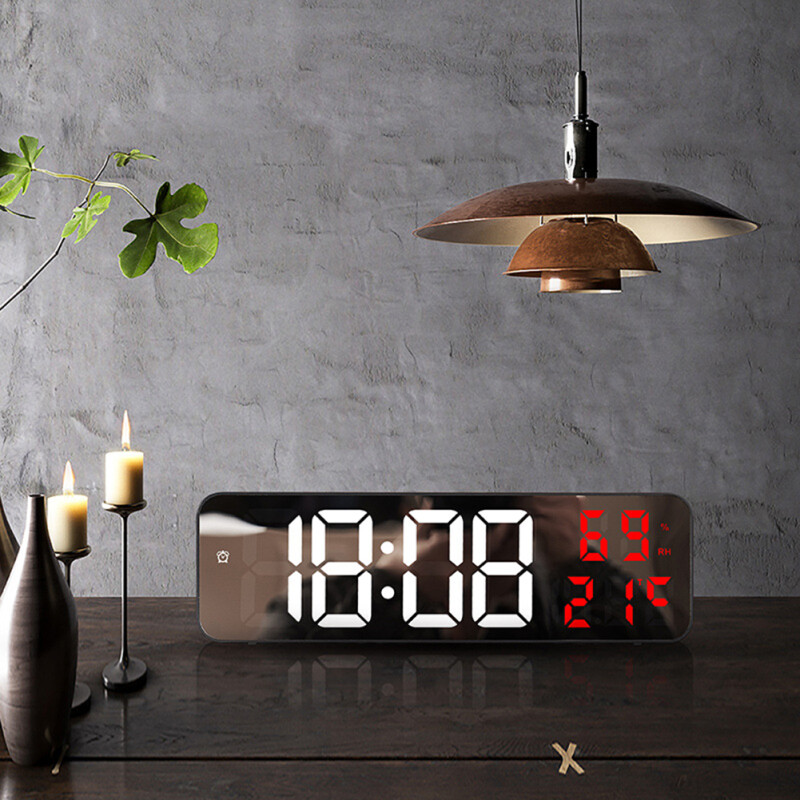Led Digital Wall Clock Large Screen Wall-mounted Time Temperature Humidity Display Electronic Alarm Clock
