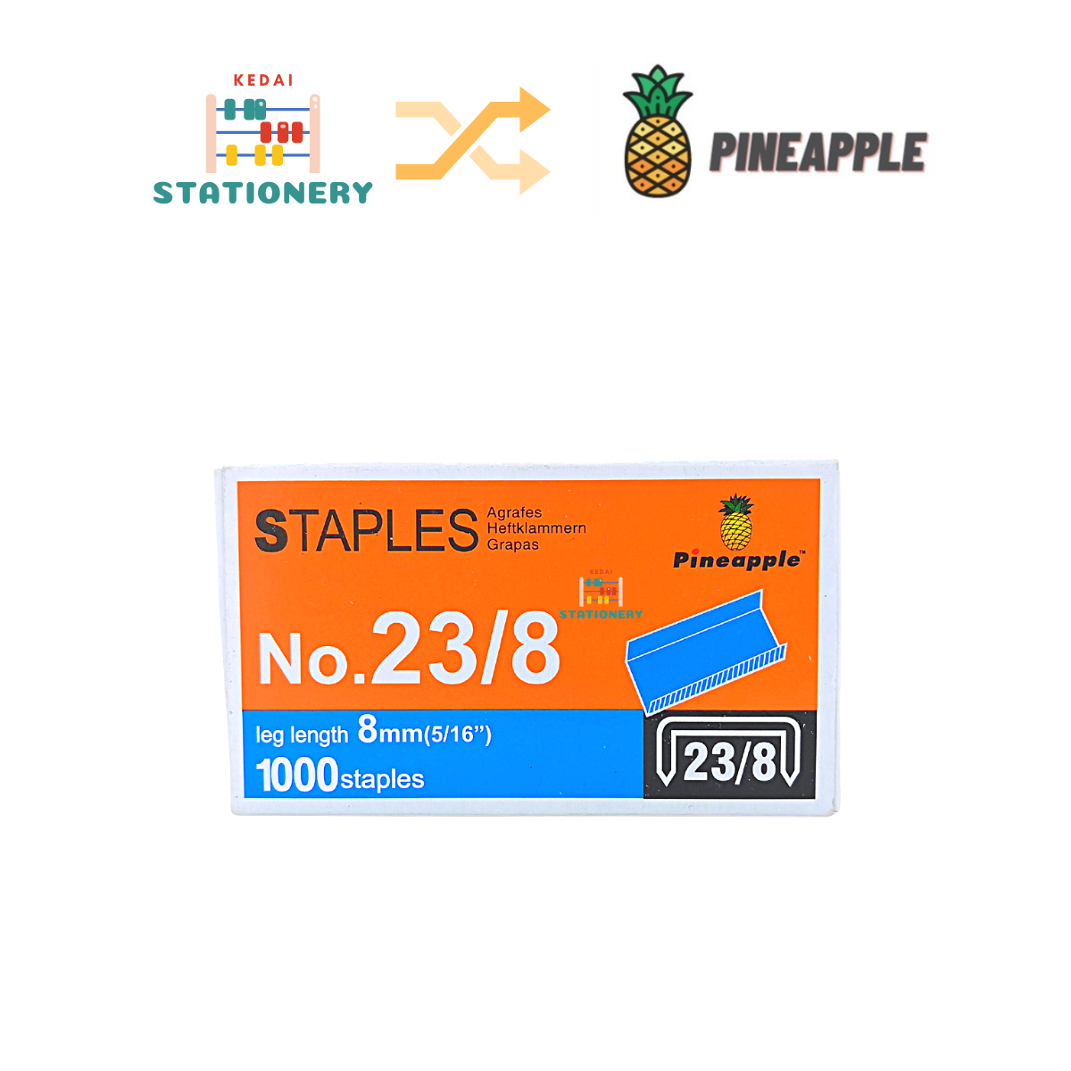 Pineapple Staples Bullet No.23/8 (leg length = 8mm) 1000 staples Lazada
