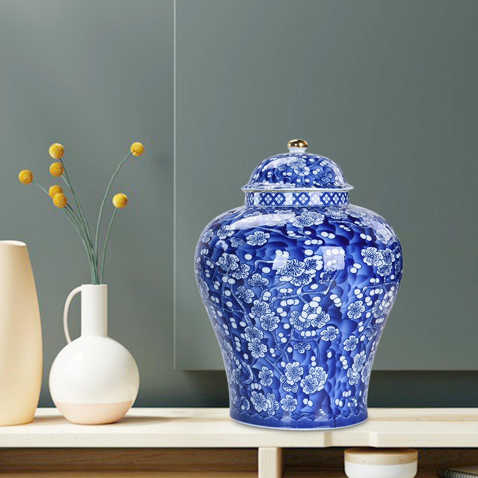 BNHOMEE Chinese Plum Ceramic Bud Vase Ginger Jar Temple Jar Beautiful Asian Decor