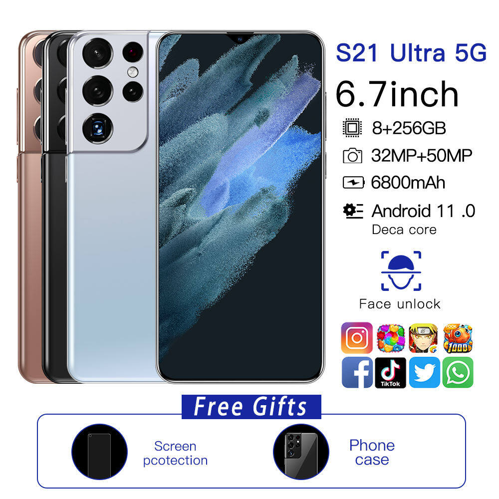 S21 + Ultra 5G Ponsel Android 6.7 Inci Water Drop Screen 12 GB RAM 512 GB ROM Smartphone 6800 MAh PonselGoogle Play Ponsel Face Unlock Versi Global