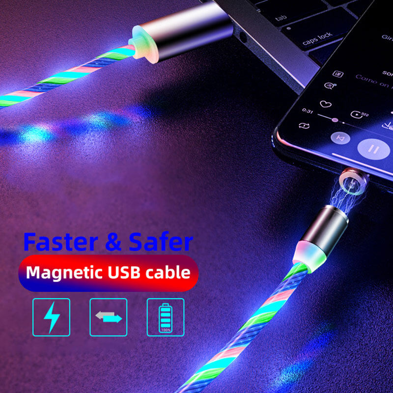 AKABEILA Glow LED Lighting Fast Charging Magnetic USB Type C Cable Magnetic Cable USB Micro Charger Cable Wire for iPhone Huawei Samsung