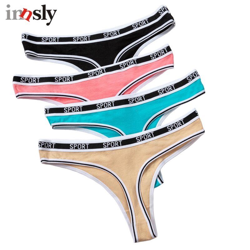 Innsly Cotton Sport Thongs Women Sexy Panties Breathable Low Rise Solid