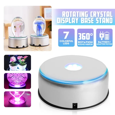 4 Unique Rotating Crystal Display Base Stand 7 LED White Light + DC