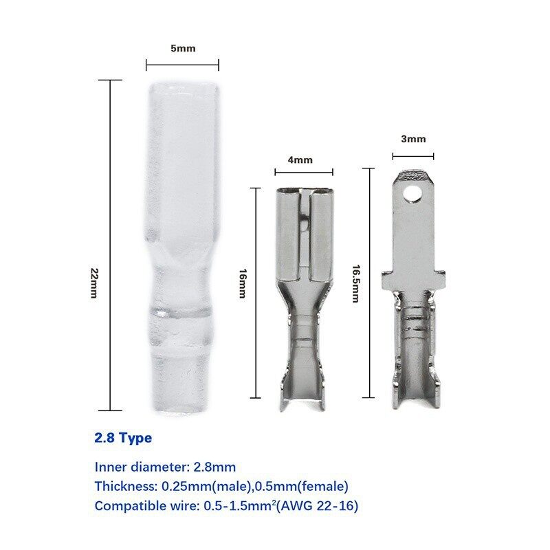200pcs 2.8/4.8/6.3mm crimp terminal ,50pcs female spade connector +50pcs male spade connector+ 100pcs case