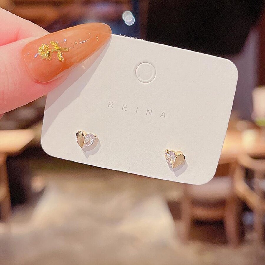 Heart Shaped Gold Plated Titanium steel Women Fashion Jewelry Accessories Crystal Diamond Earring Stud