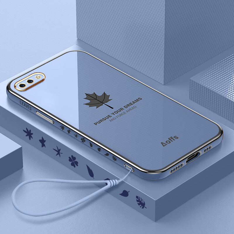 YBD Ốp Điện Thoại Mạ Cạnh Thẳng Cho OPPO A3S A12E Realme C1 Ốp Bảo Vệ Máy Ảnh Chính Xác Ốp Họa Tiết Lá Phong Có Dây Đeo Miễn Phí