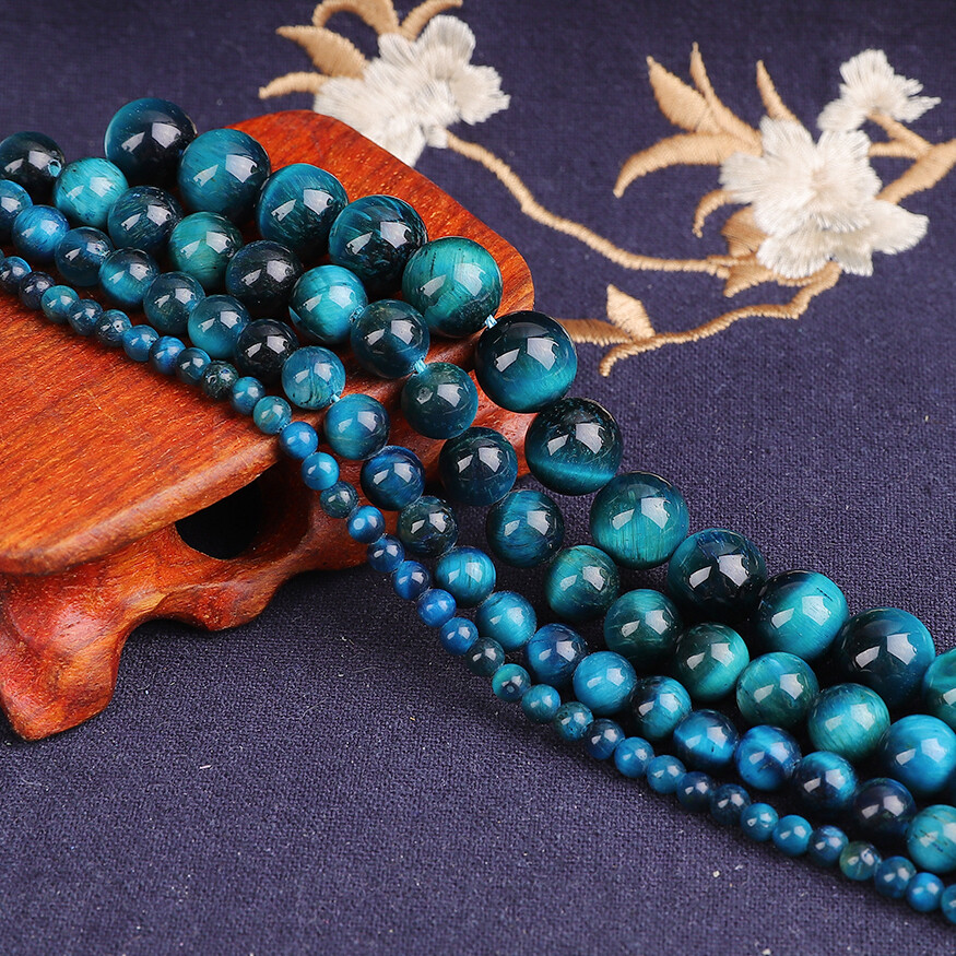 Natural Stone Royal Blue Amber Beads 4/6/8/10/12MM Round Beads For Jewelry Making DIY Couple Bracelet Necklace