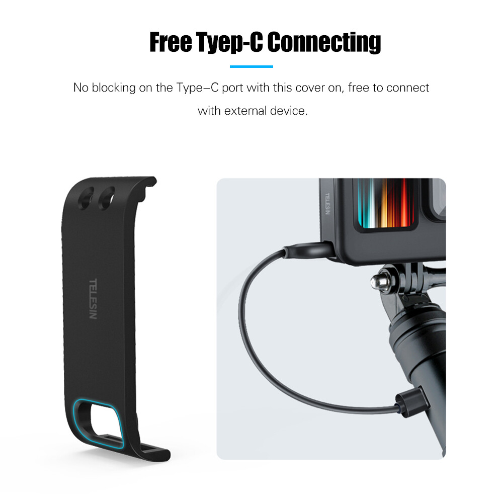 TELESIN Protective Battery Door Side Cover with Reserved Type-C Charging Port and Strap Replacement for GoPro Hero 9