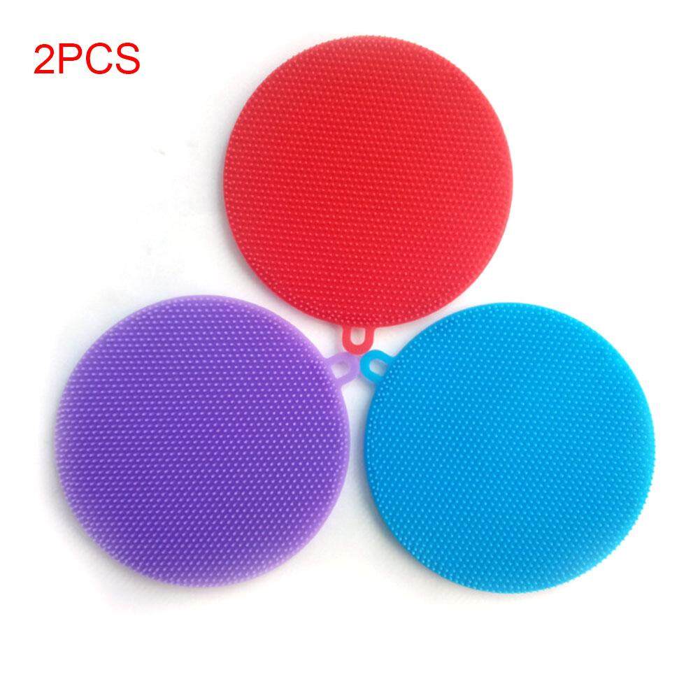 BỘ 2 Dụng Cụ Coaster Đầy Màu Sắc Đa Năng Nồi Silicone Bàn Chải Cọ Rửa Làm Sạch Tròn